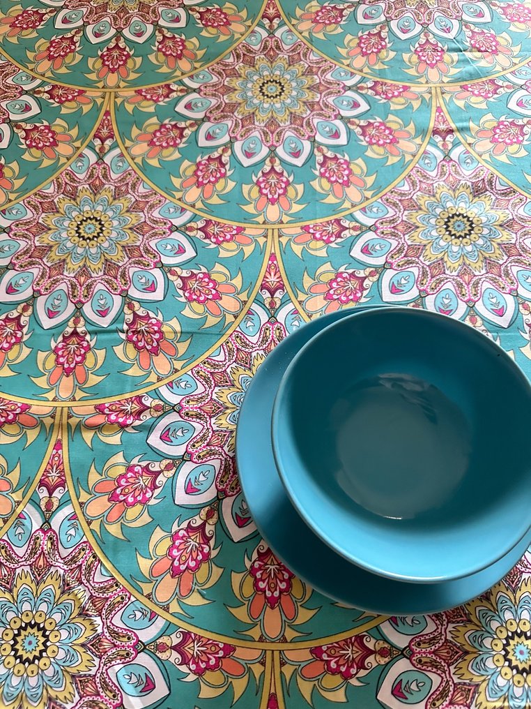 Nappe en tissu élégante avec le célèbre motif floral cachemire turquoise. - Textile  - 2.7 m - 1.7 m #1.2