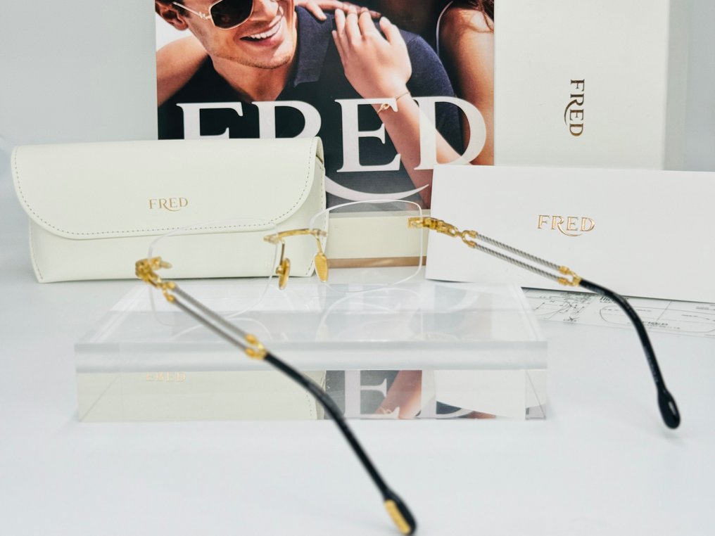Other brand - Fred Rimless Double Lenght Bicolor Gold Planted Ref. FG50047 100% Genuine - Solbriller #3.2