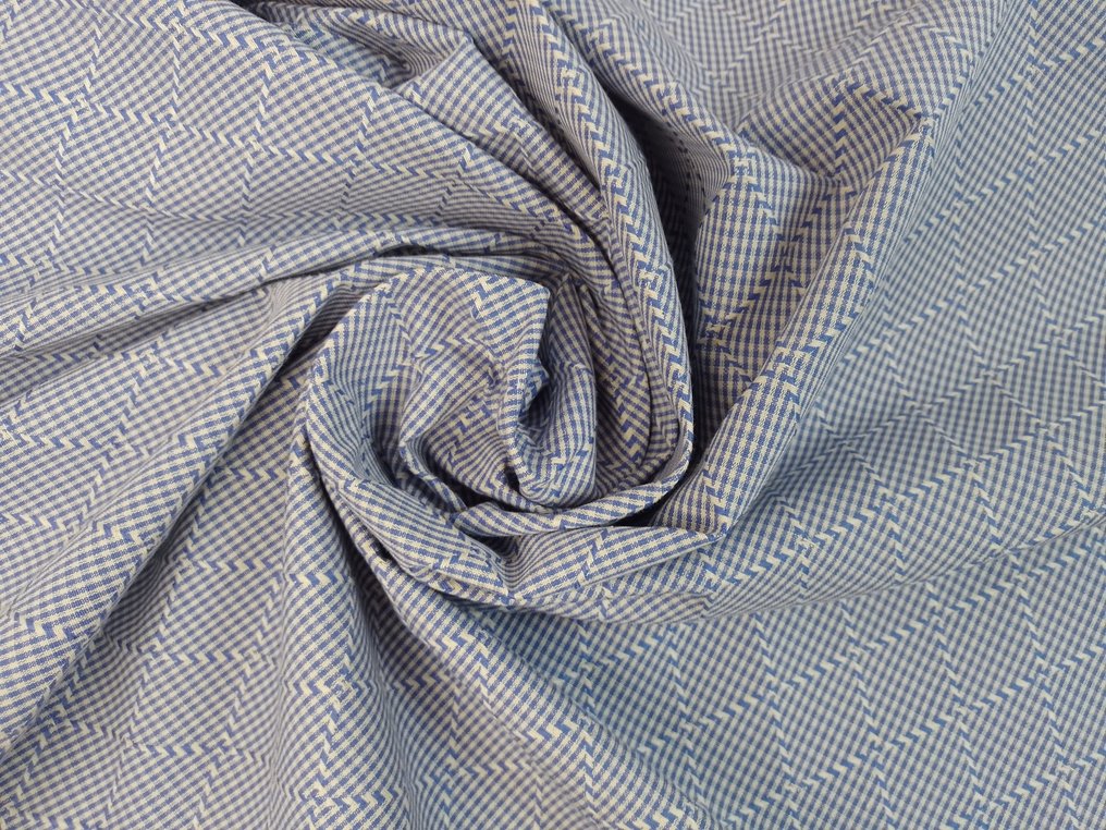 Piękny krój, 100% bawełna, haftowany, biało-niebieski - Tkanina  - 480 cm - 140 cm #1.3