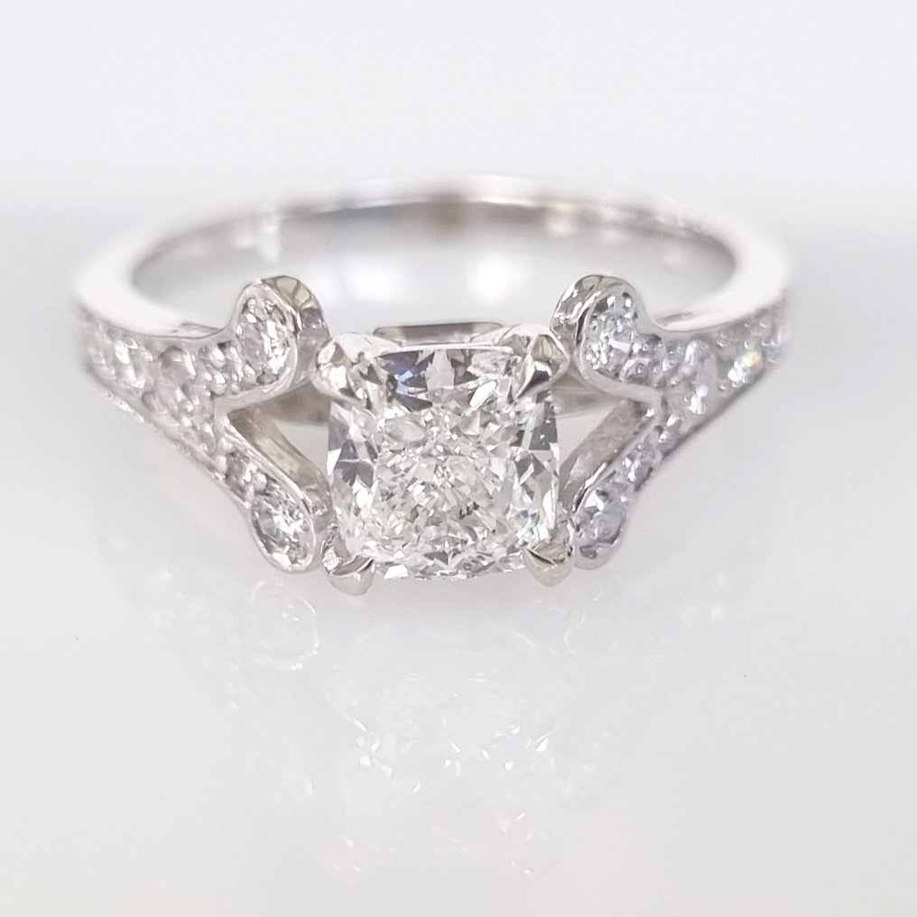 订婚戒指 - 14K包金 白金 -  1.31ct. tw. 钻石  (天然) #1.1