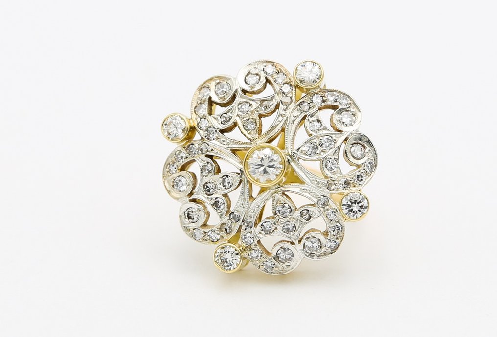 Δαχτυλίδι - 18 καράτια Κίτρινο χρυσό, Λευκός χρυσός Διαμάντι - Διαμάντι #2.1