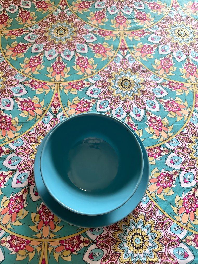 Față de masă elegantă din material textil cu binecunoscutul model floral turcoaz - Textil  - 2.7 m - 1.7 m #1.1