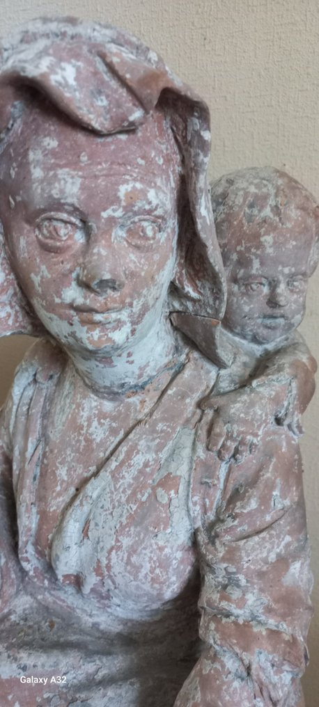 雕塑, Tuinbeeld Vrouwe met kinderen - 93 cm - Terracotta #2.1