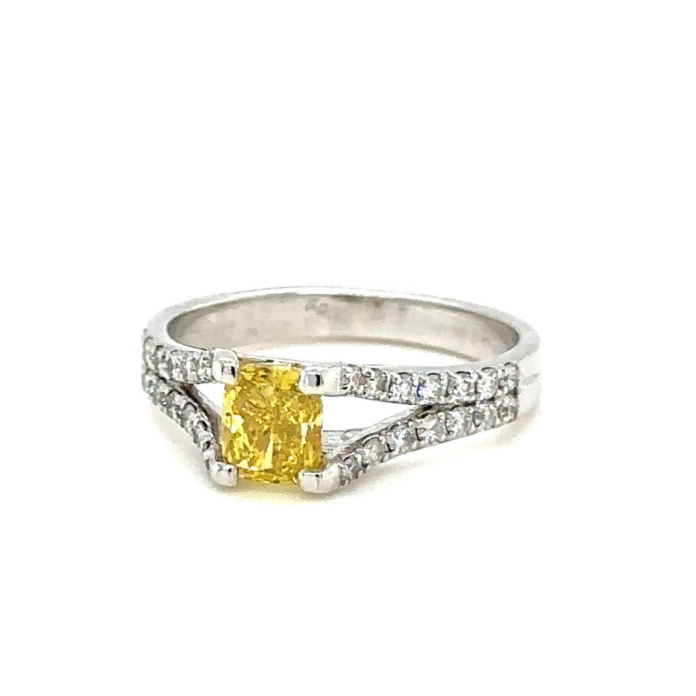 戒指 - 14K包金 白金 -  1.40ct. tw. 黄色 钻石  (经彩色处理) - 钻石 #2.1