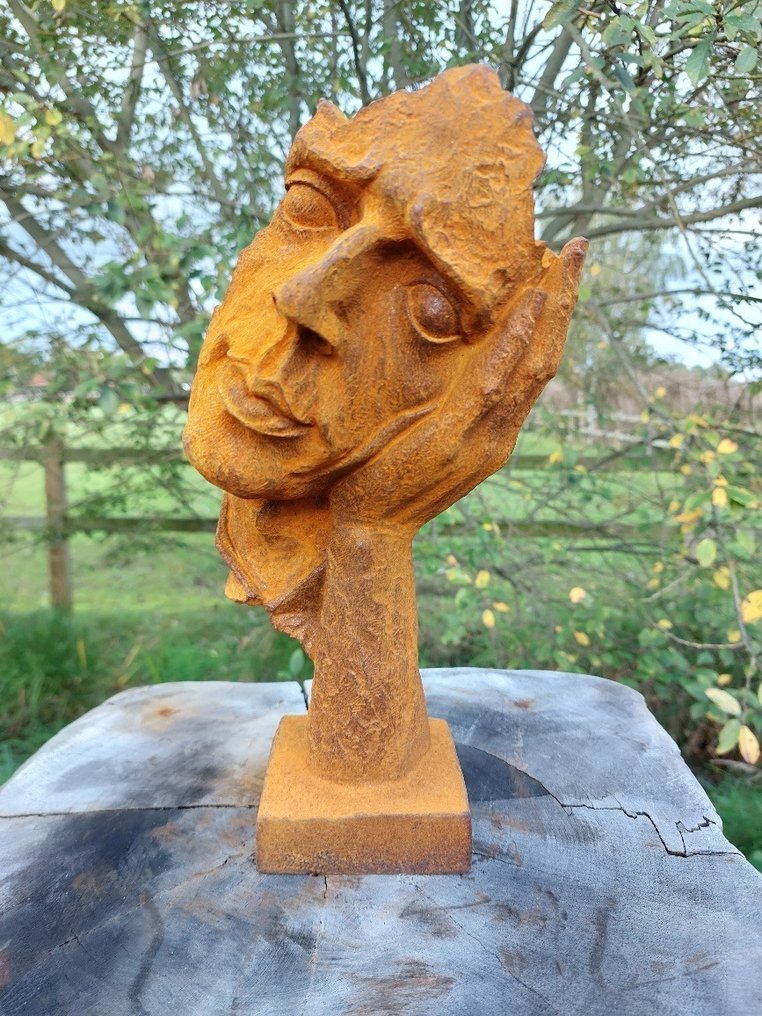 Statue, " THE THINKING FACE " - 29 cm - Cast iron #1.0
