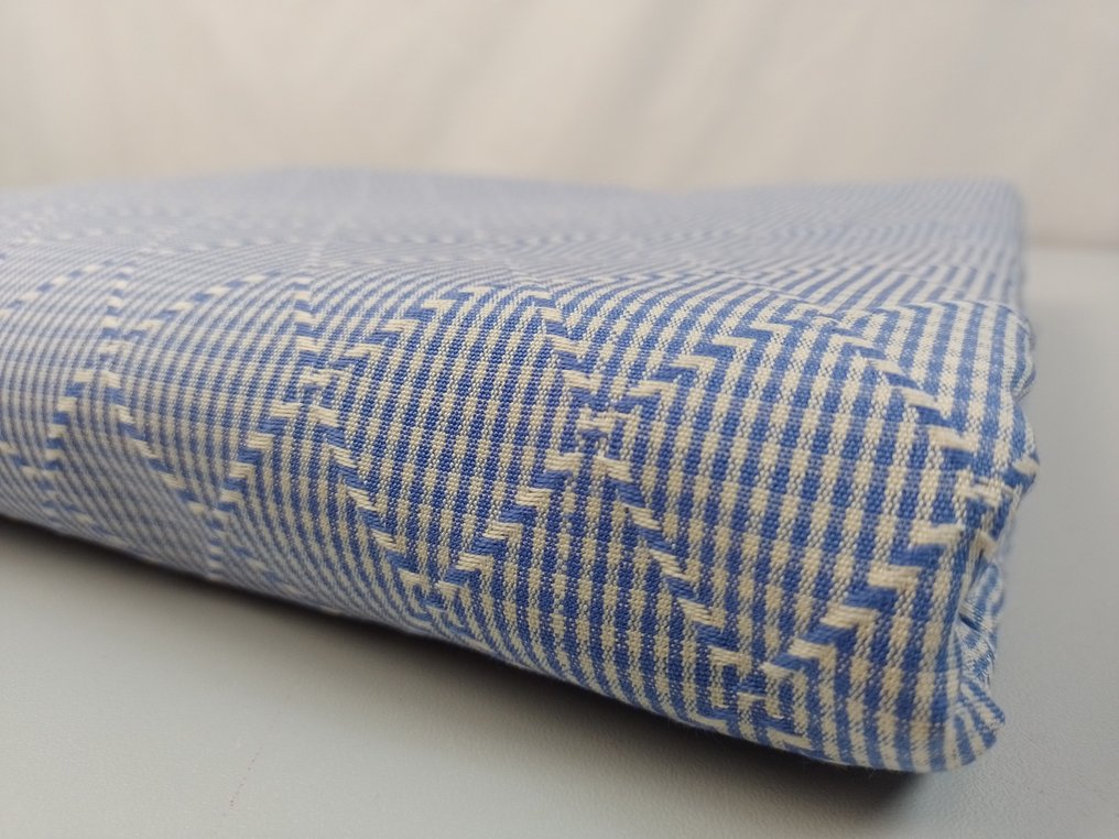 Piękny krój, 100% bawełna, haftowany, biało-niebieski - Tkanina  - 480 cm - 140 cm #1.2
