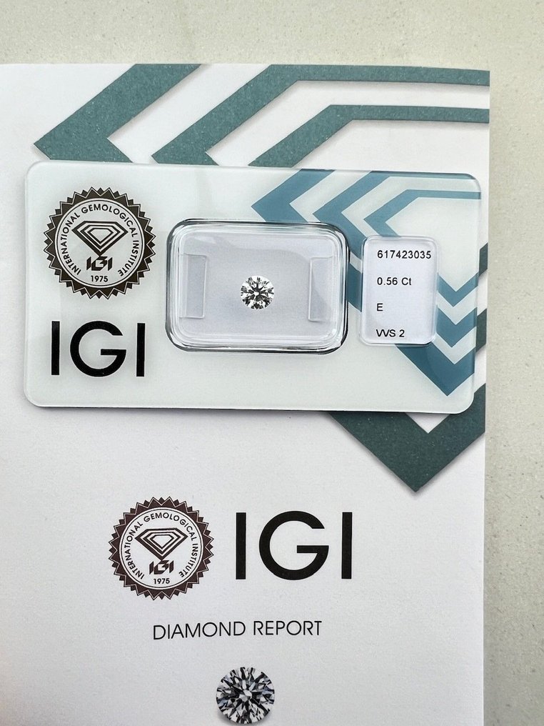 1 pcs Diamant  (Natürlich)  - 0.56 ct - Rund - E - VVS2 - International Gemological Institute (IGI) #1.2