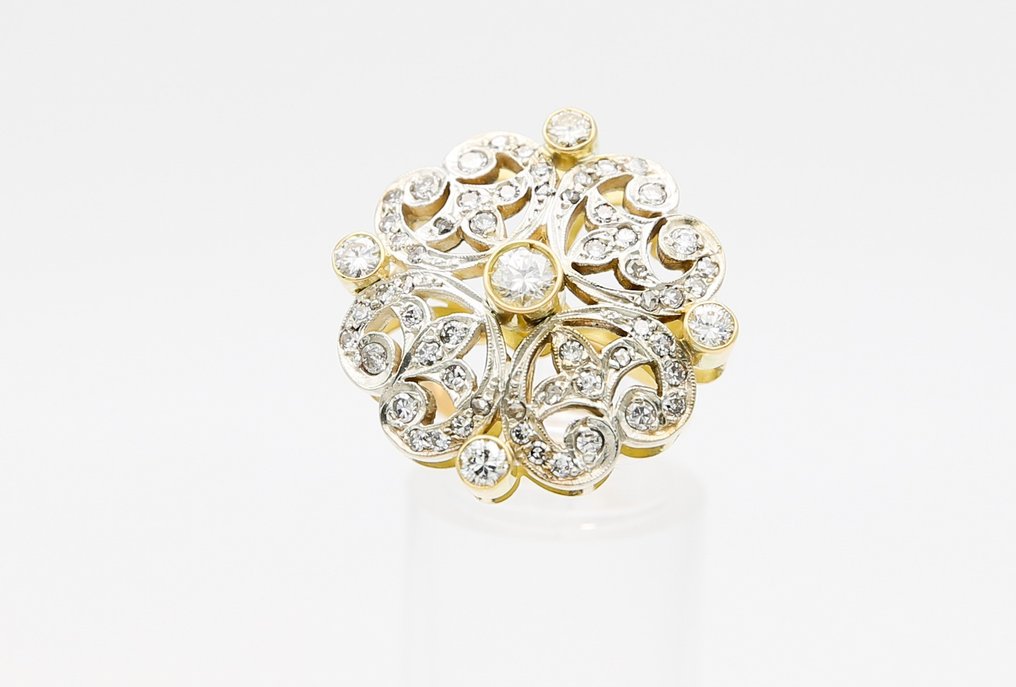 Ring - 18 kt Gelbgold, Weißgold Diamant - Diamant #1.1