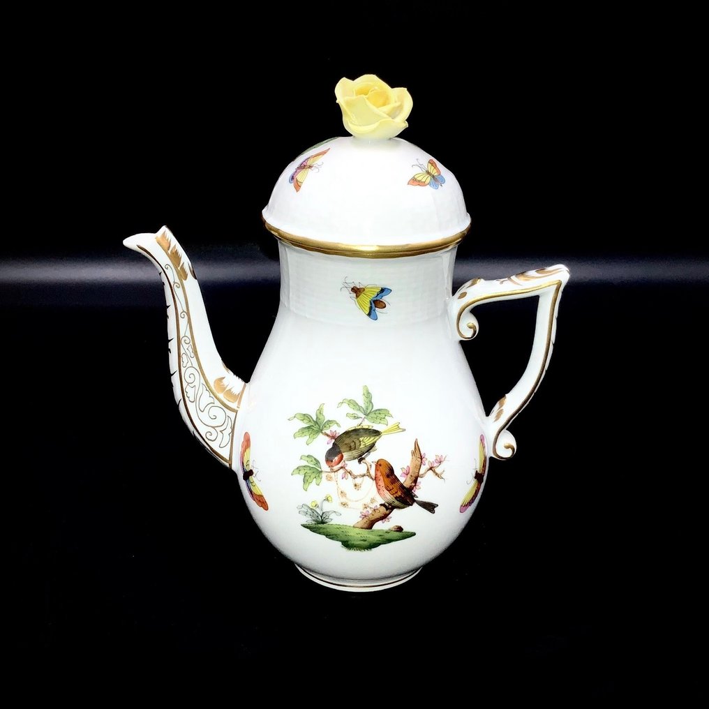 Herend, Hungary - Exquisite Coffee Pot - "Rothschild Bird" Pattern - Kaffekanna - Handmålat porslin #1.2