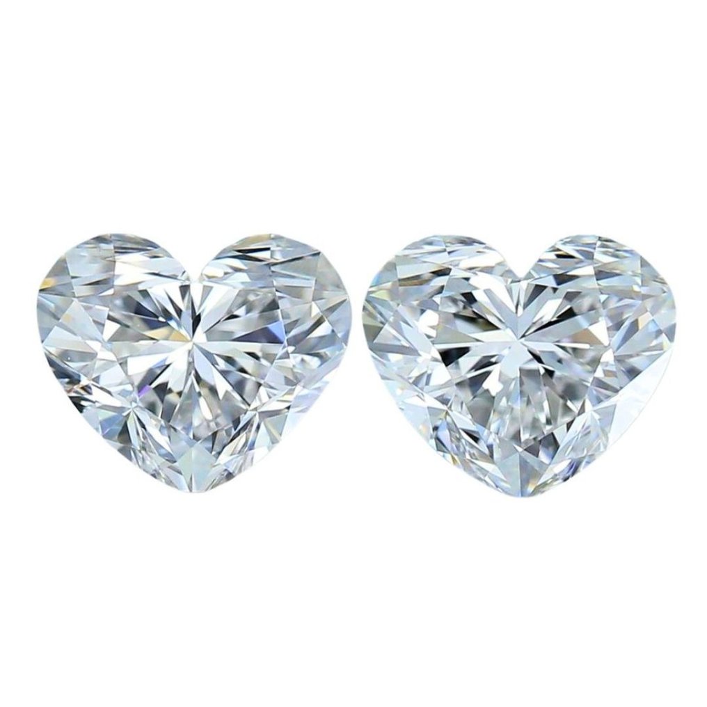 2 pcs Diamant  (Natur)  - 2.00 ct - Hjerte - D (farveløs) - VS1, VVS1 - Gemological Institute of America (GIA) #1.1