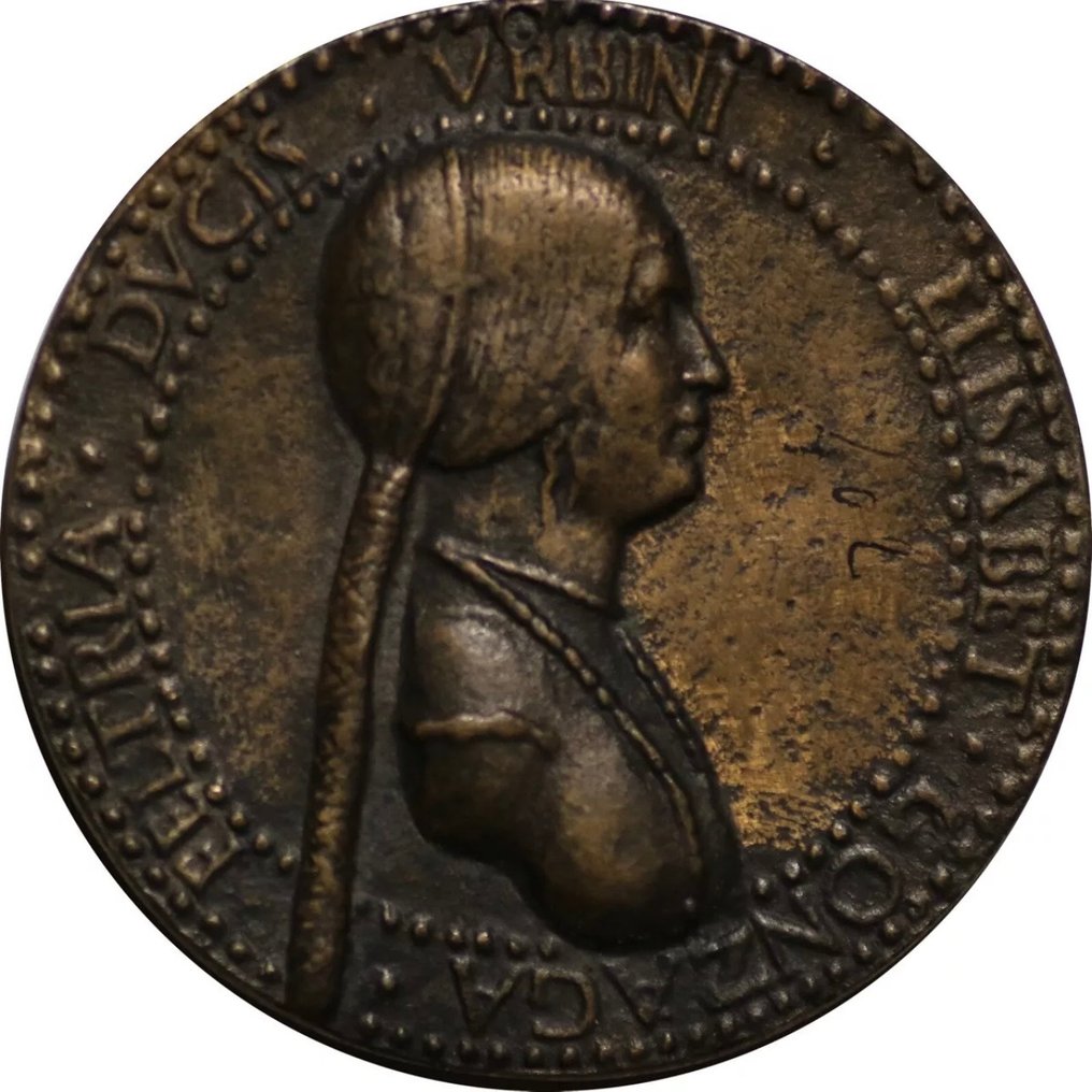 意大利. Bronze medal (Senza Data) "Elisabetta Gonzaga Duchessa" - opus Adriano Fiorentino (1429-1503) #1.1