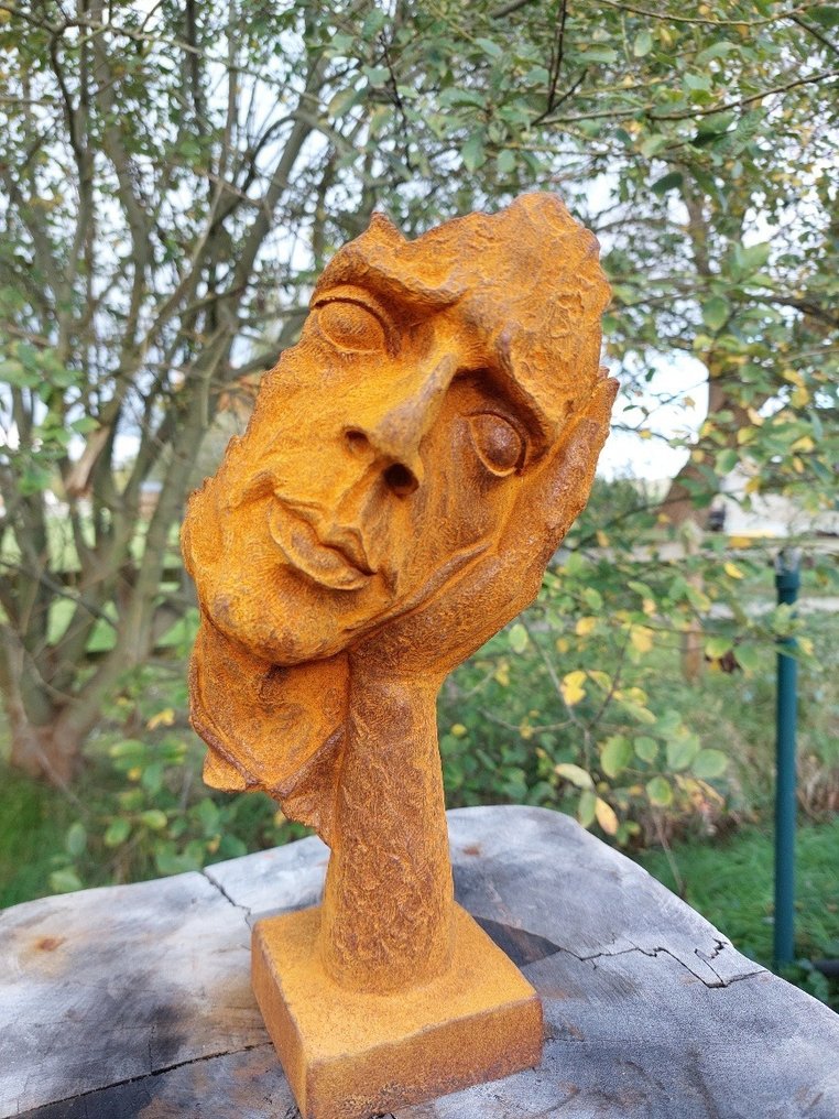 Statue, " THE THINKING FACE " - 29 cm - Cast iron #3.2
