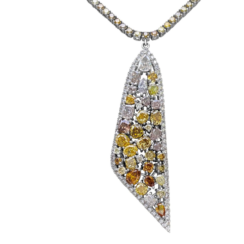 Collier avec pendentif - 14 carats Or blanc -  11.65ct. tw. Diamant  (Couleur naturelle) #3.2