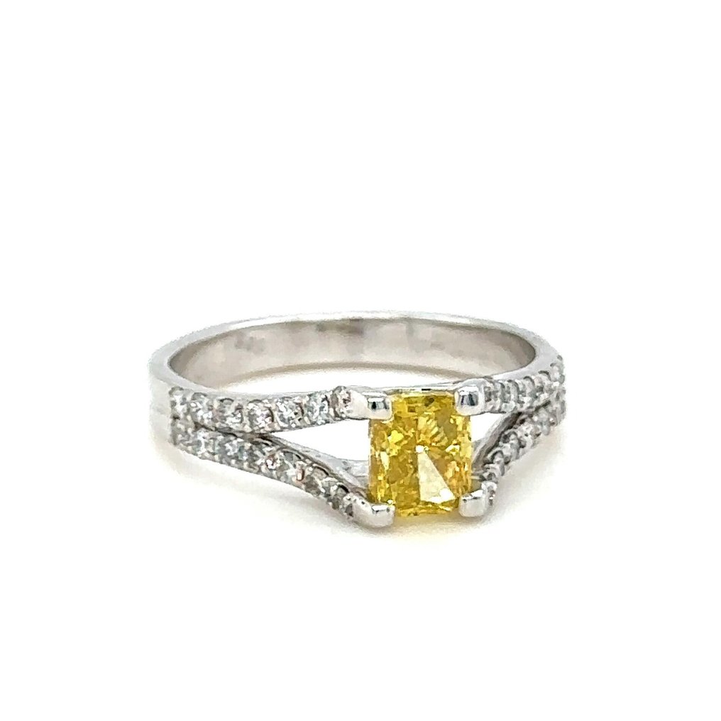 Pierścionek - 14-karatowe Białe złoto -  1.40ct. tw. Żółty Diament  (Poddany obróbce barwy) - Diament #1.2