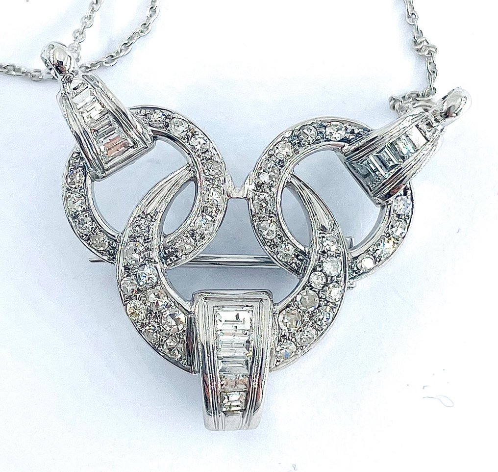 Halskette - 18 kt Platin, Weißgold Diamant  (Natürlich) #1.1