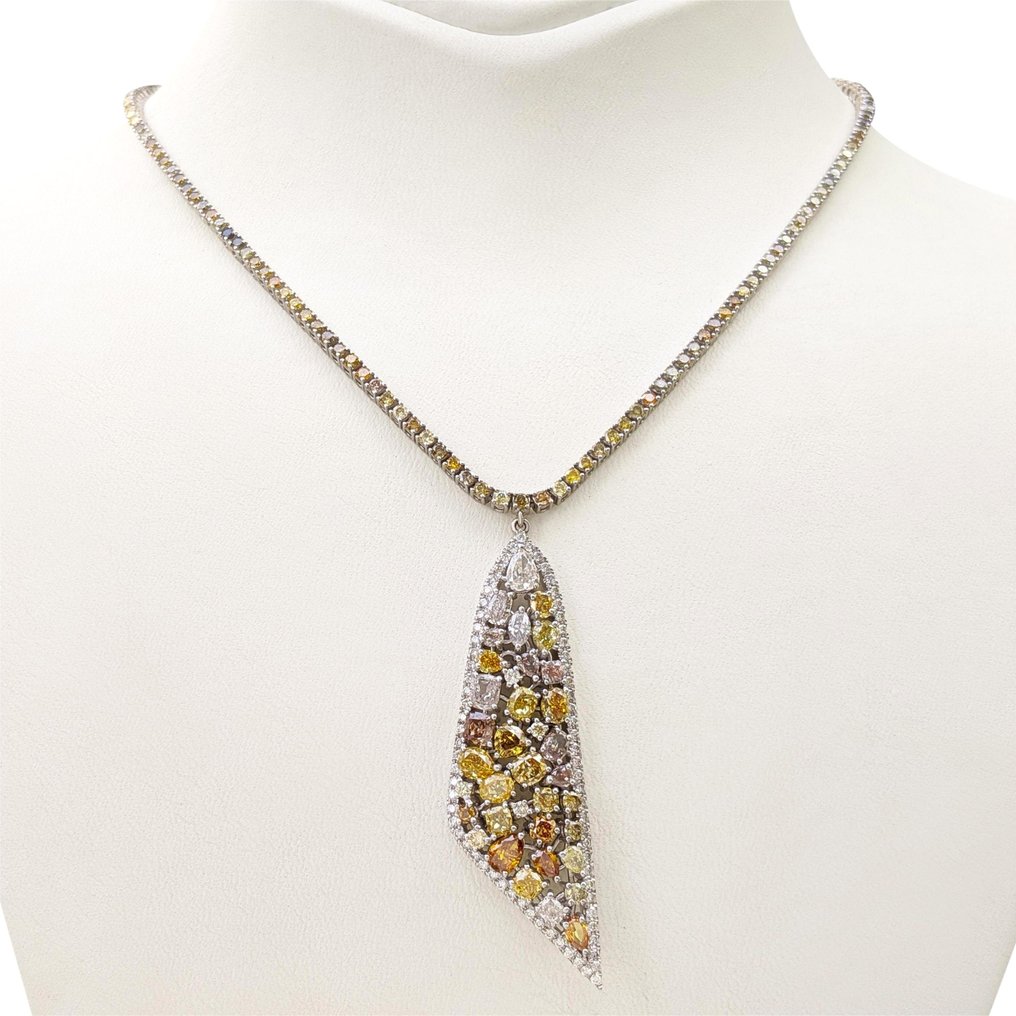 Collier avec pendentif - 14 carats Or blanc -  11.65ct. tw. Diamant  (Couleur naturelle) #1.1