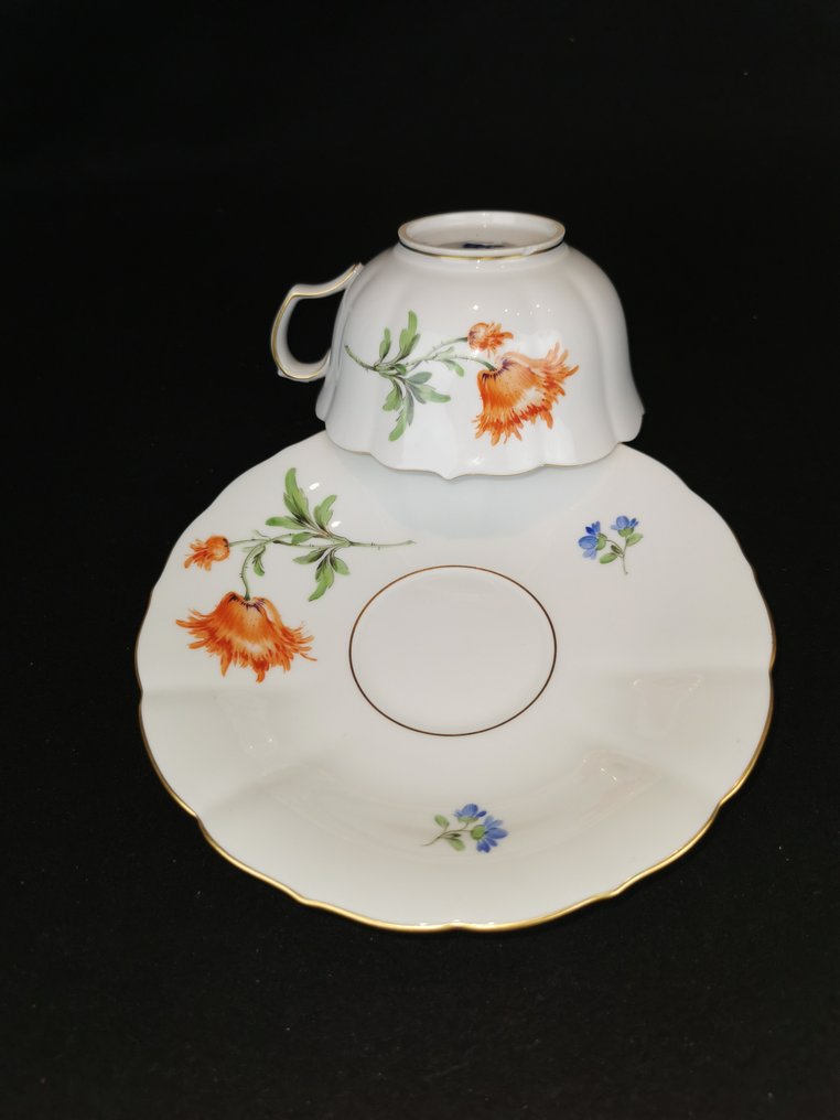 Meissen - Ceașcă de ceai (4) - Meissen blume două căni mari de ceai și farfurie 1/2.Wahl #2.2