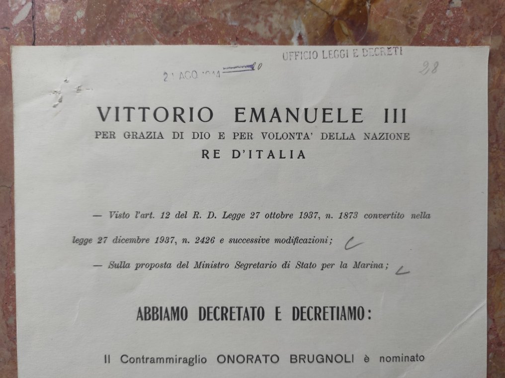 Asiakirja - R.S.I. - Autografo Re Vittorio Emanuele III e Ministro De Courten - 1944 #1.2