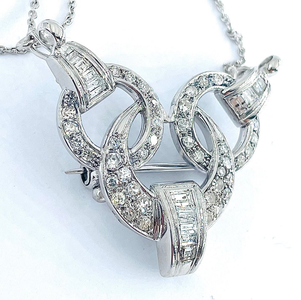 Halskette - 18 kt Platin, Weißgold Diamant  (Natürlich)  #1.2