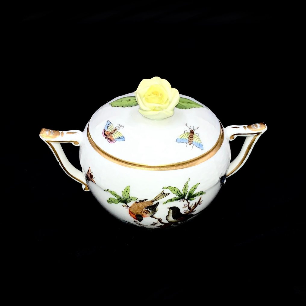 Herend - Exquisite Sugar Bowl with Handles - "Rothschild Bird" Pattern - Sukkerskål - Håndmalt porselen #1.2