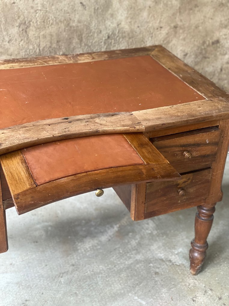Schreibtisch - Zweistöckiger / Deko-Schreibtisch - Holz, Leder #2.1