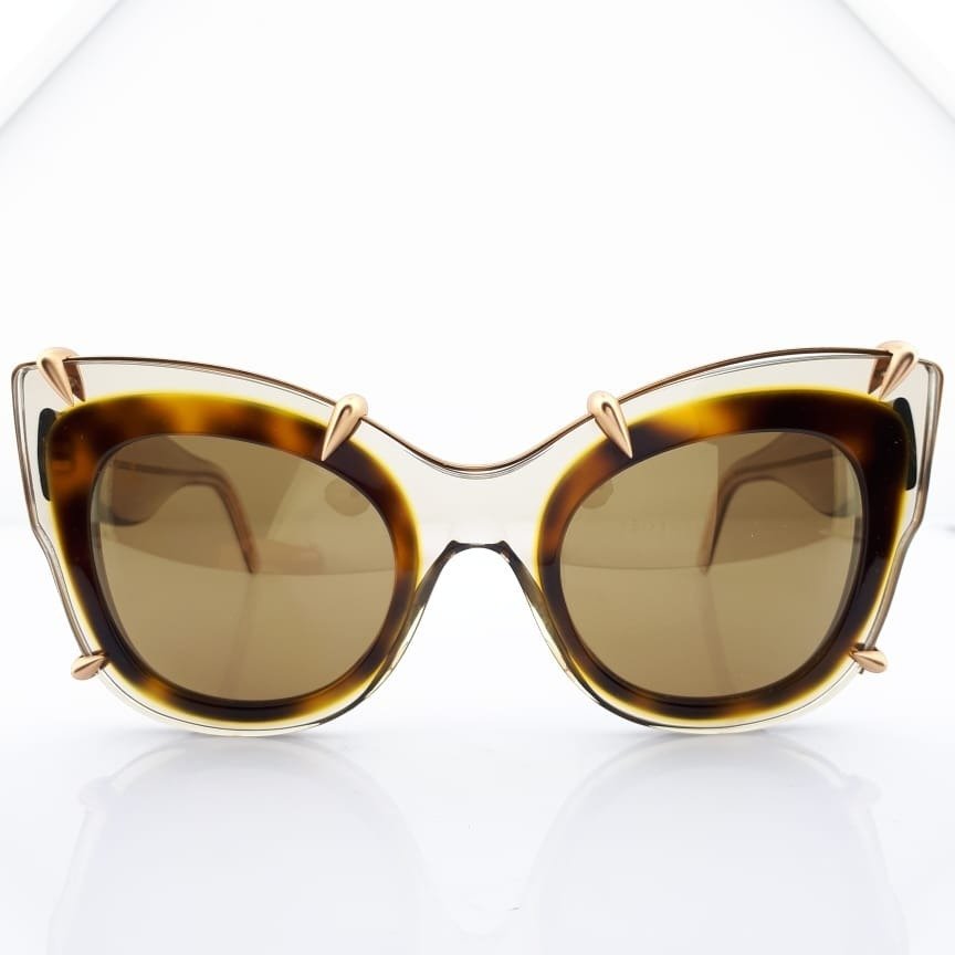 Pomellato - Cat Eye Translucent Grey & Tortoise Shell with Gold Tone Details "NEW" - Sunglasses #2.1
