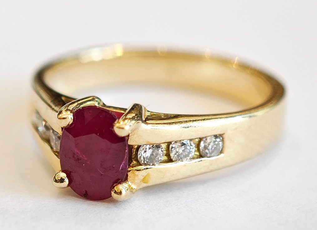 Δαχτυλίδι Κίτρινο χρυσό Ρουμπίνι - Διαμάντι #1.1