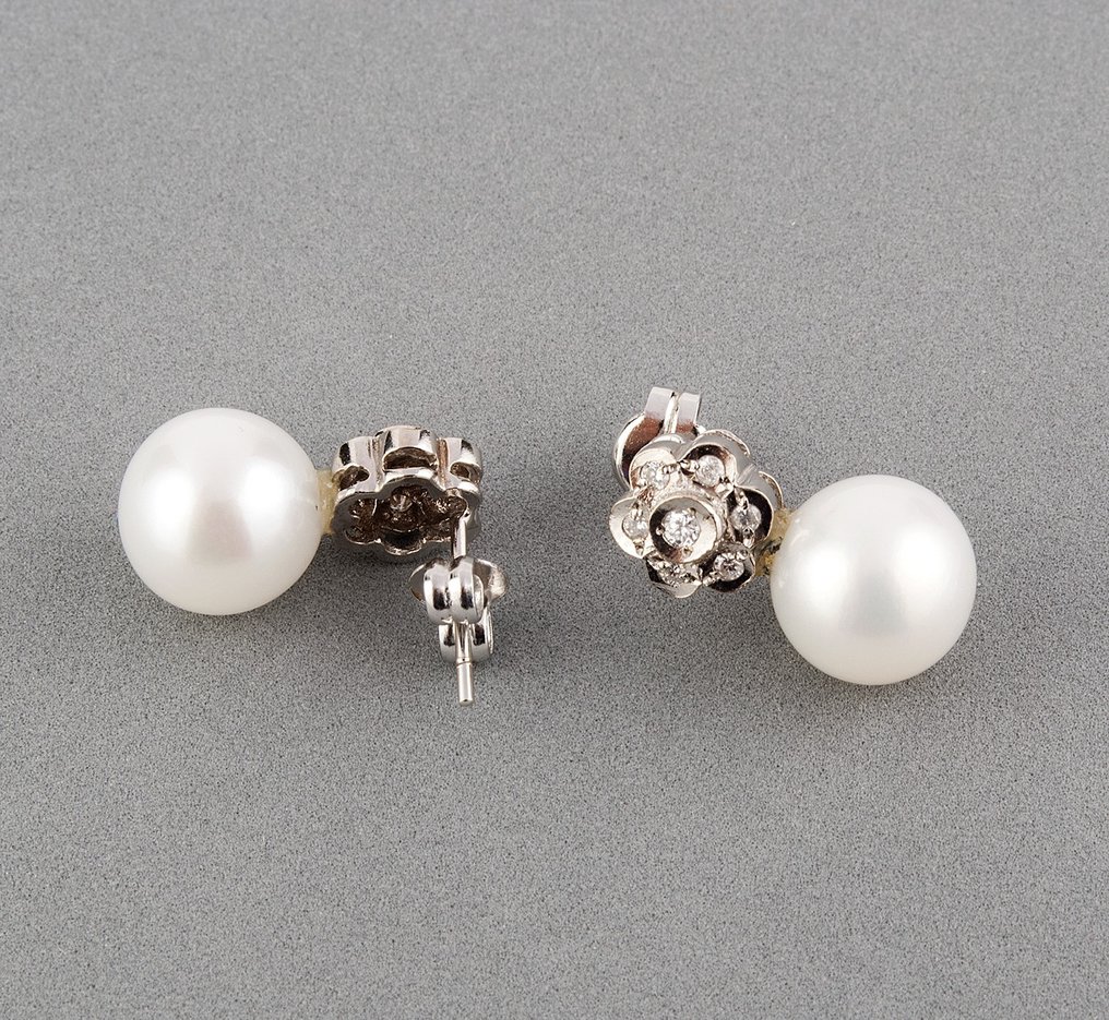 Earrings - 18 kt. White gold Diamond  (Natural) - Pearl #2.1