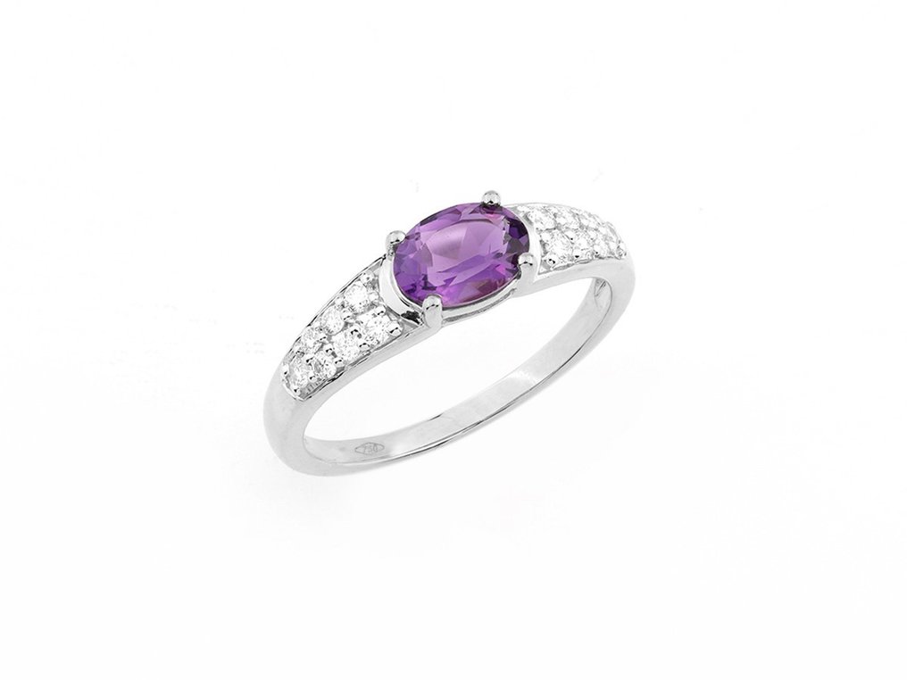 戒指 - 18 克拉 白金 -  0.86ct. tw. 紫水晶 - 鉆石 #2.1