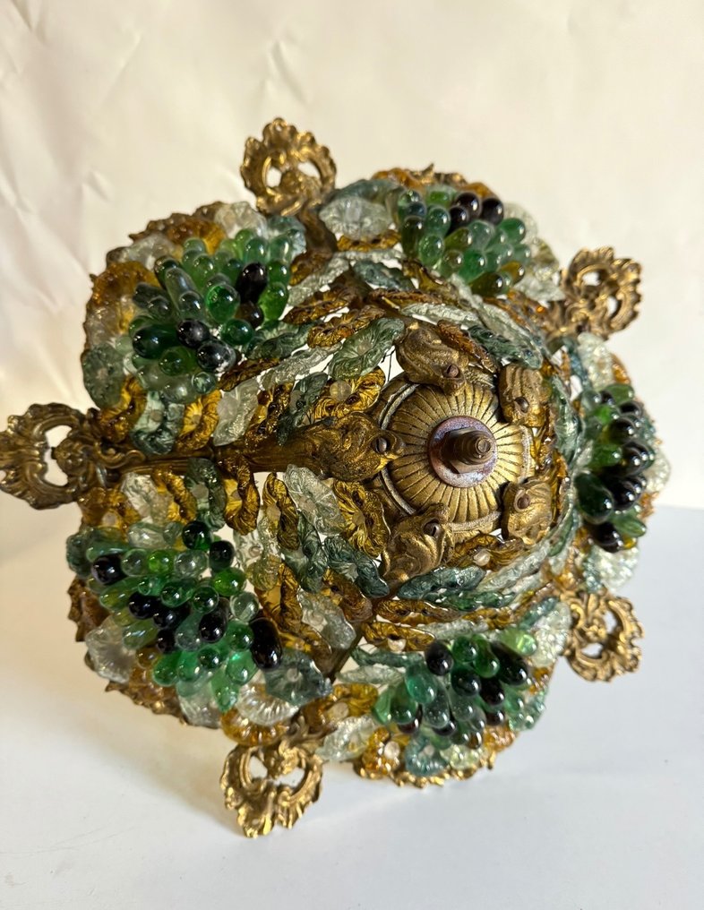 Hanging lamp - Antique Chandelier, "Grapes and Flowers", Bronze-Murano Glass, 1920s'- Early 20th Century - Murano glass - Bronze Murano chandelier #1.1