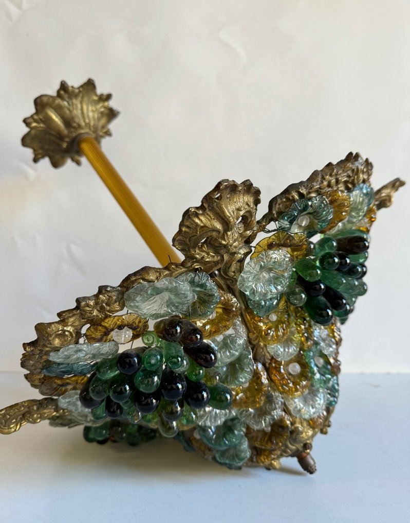 Hanging lamp - Antique Chandelier, "Grapes and Flowers", Bronze-Murano Glass, 1920s'- Early 20th Century - Murano glass - Bronze Murano chandelier #2.1