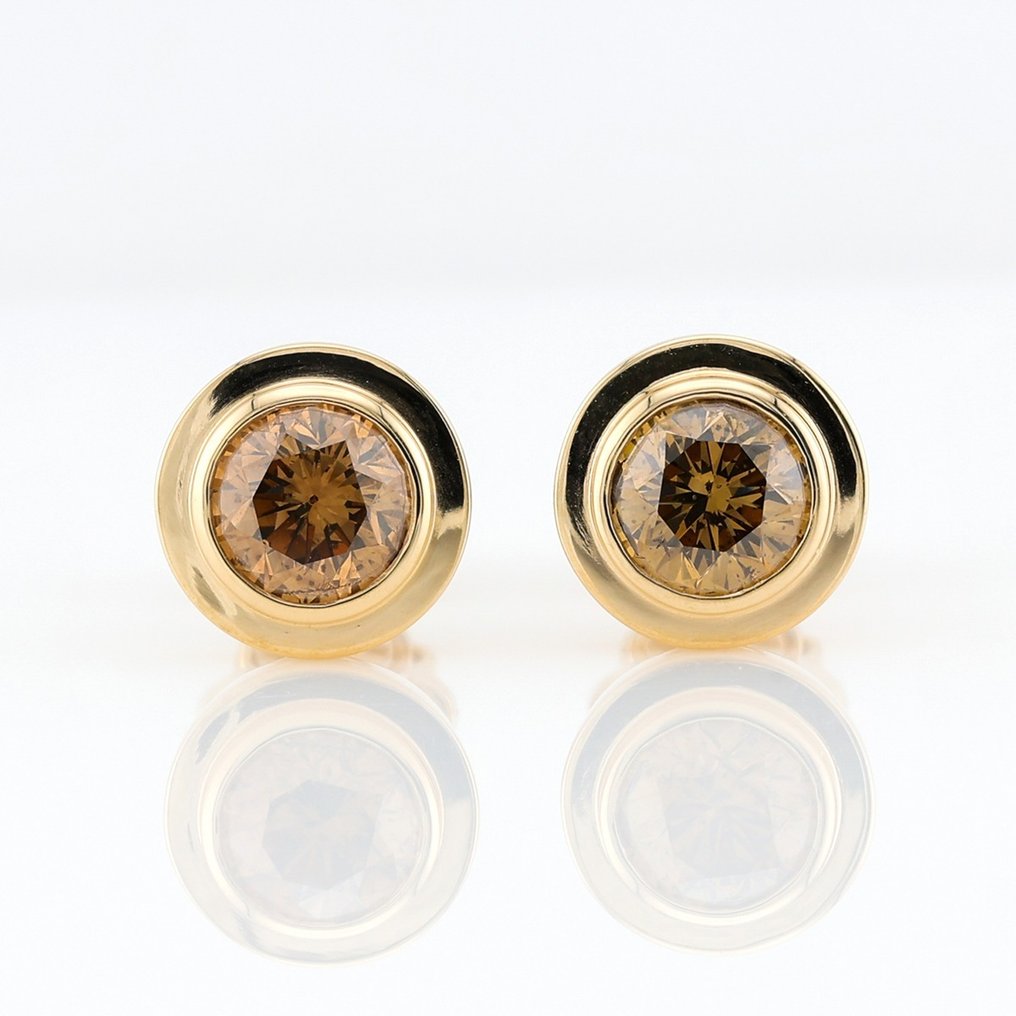 (IGI Certified) - Diamond 2p 1.18ct - Earrings - 14 kt. Yellow gold #1.1