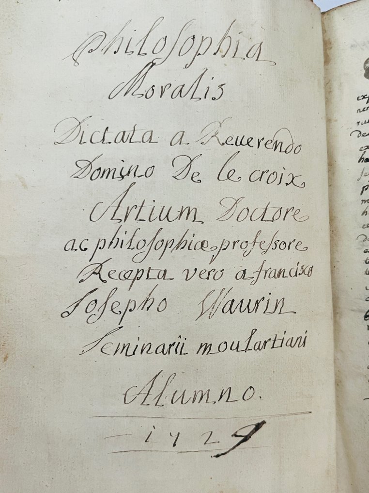 Révérend Dominique de la Croix, professeur de Philosophie / Révérend Andrea Le Quin , professeur de - Manuscrit : Philosophia Moralis - 1729 #1.1