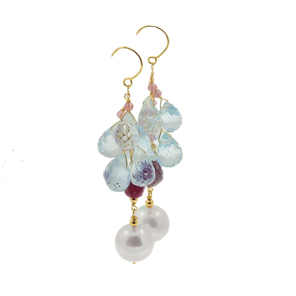 No Reserve Price Earrings 18 kt. Yellow gold Pearl Topaz Akoya 8.7 mm. auction online Catawiki