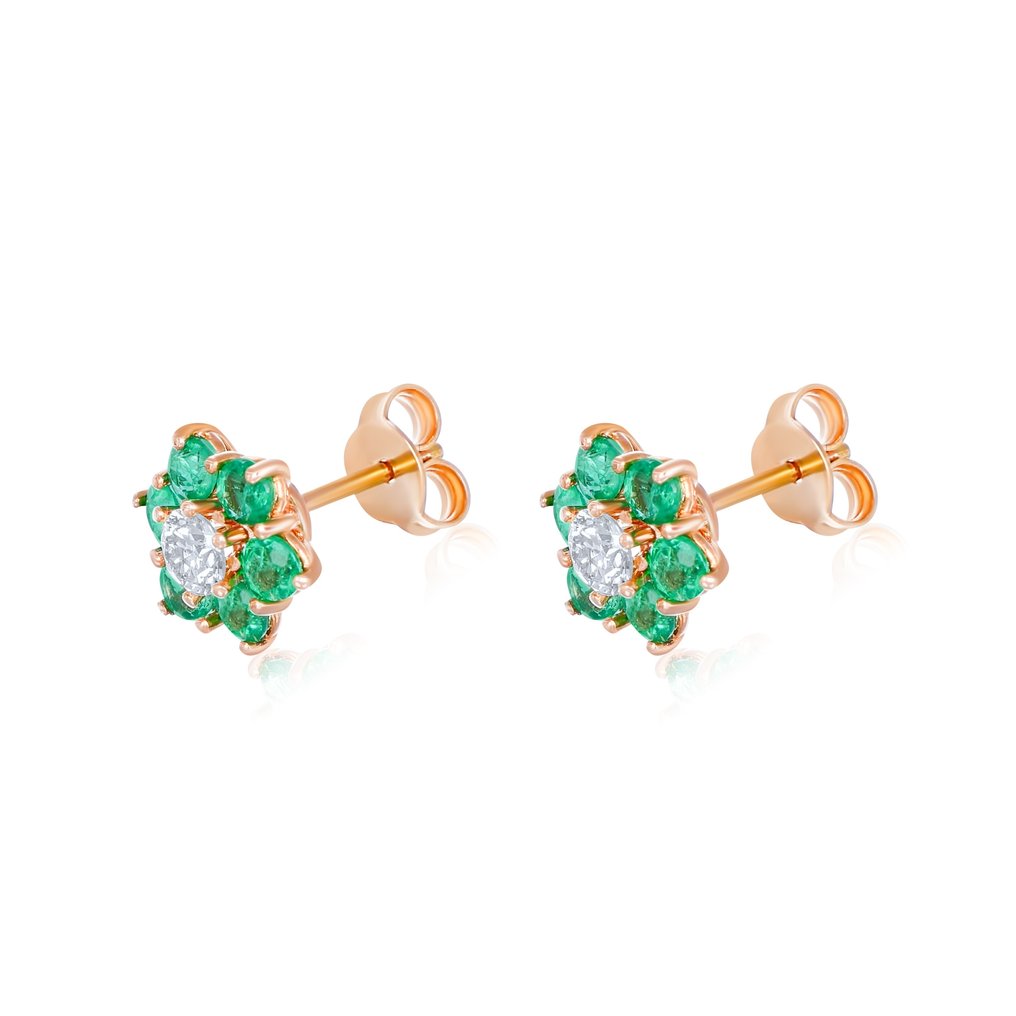 Earrings - 18 kt. Yellow gold -  0.50ct. tw. Diamond  (Natural) - Emerald #1.2