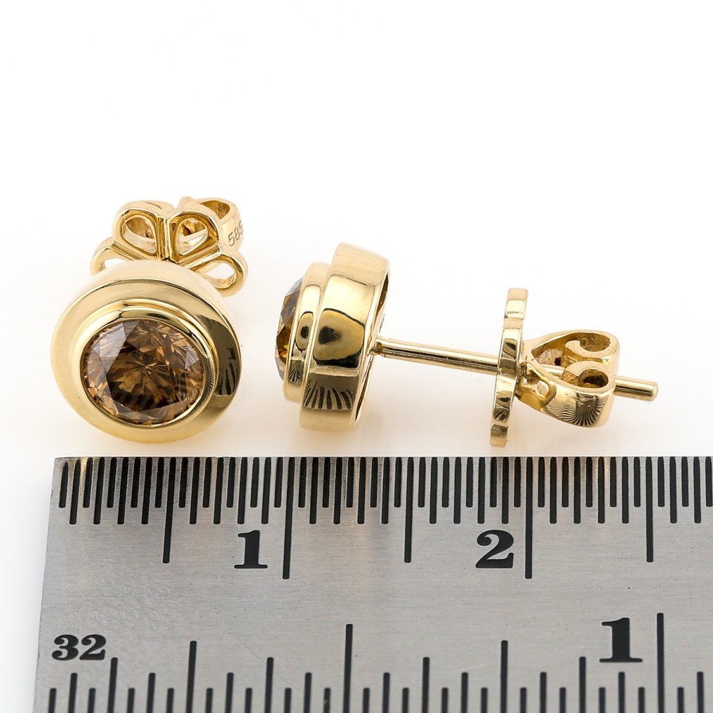 (IGI Certified) - Diamond 2p 1.18ct - Earrings - 14 kt. Yellow gold #2.1