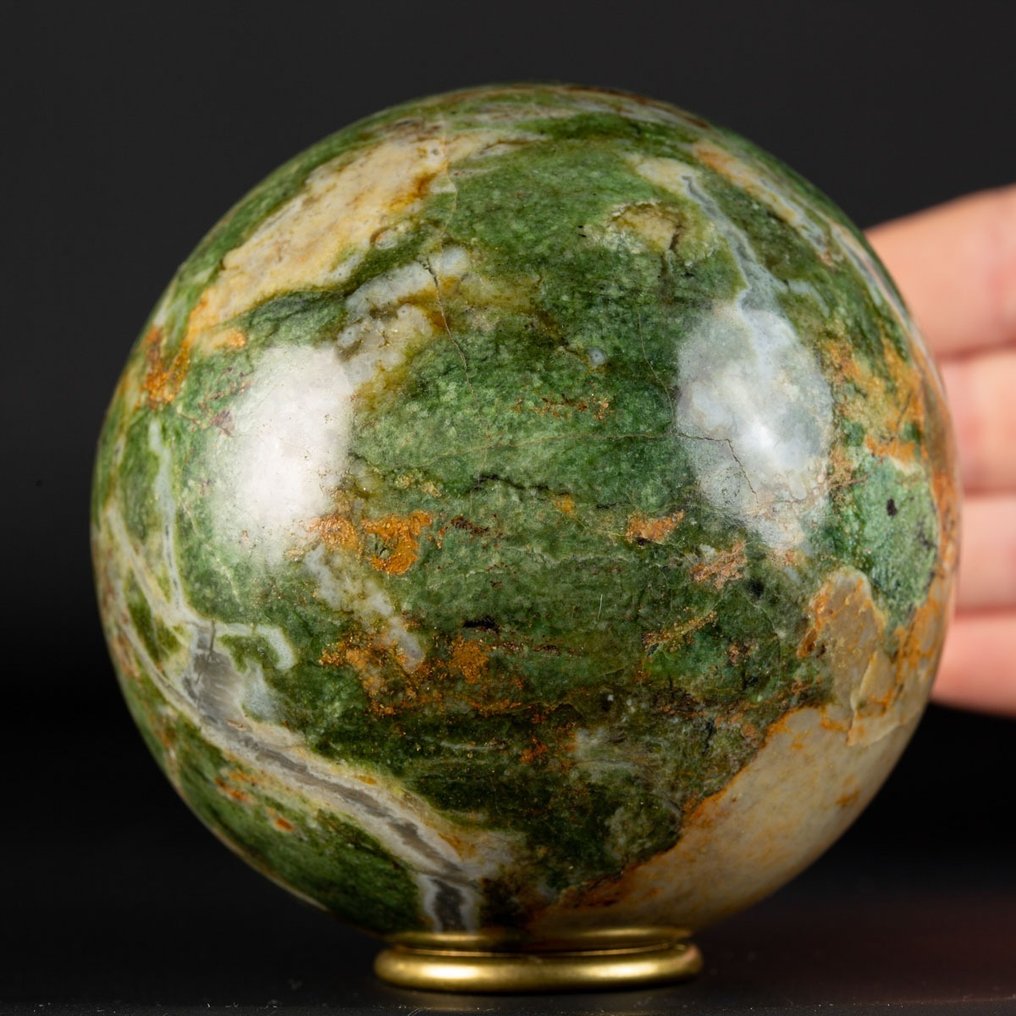 feldspath rose, épidote verte et quartz transparent Sphère métamorphique d’Unakite. - Hauteur : 95 mm - Largeur : 95 mm- 1139 g #1.1