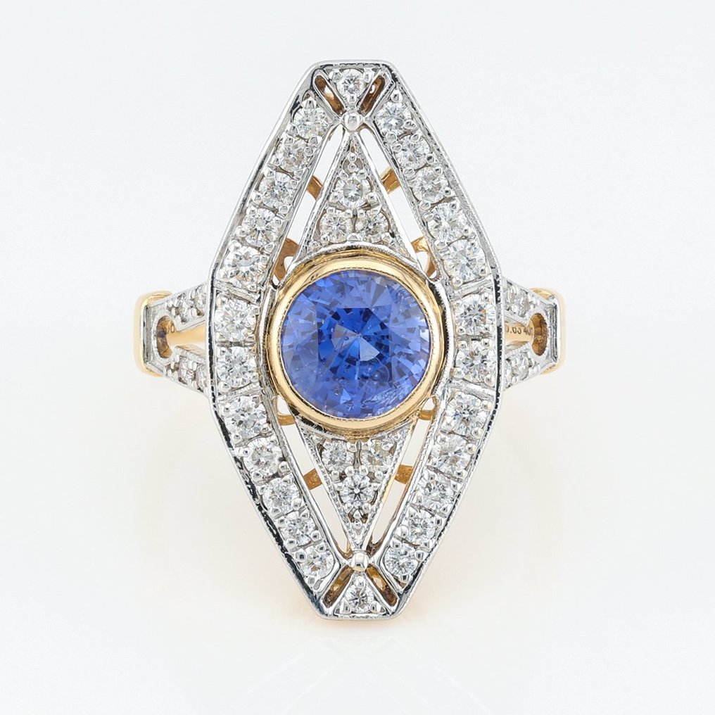 "GIA"  - (Blue) Sapphire 1.68 Cts & Diamond 0.63 Cts 40 Pcs - 14-karatowe Dwukolorowy - Pierścionek #1.1
