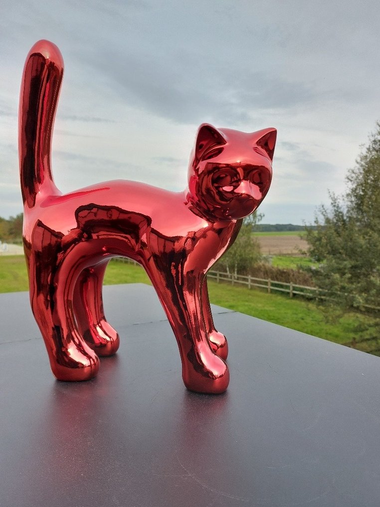 塑像, beautiful image of cat in chrome red color - 46 cm - 聚树脂 #1.2