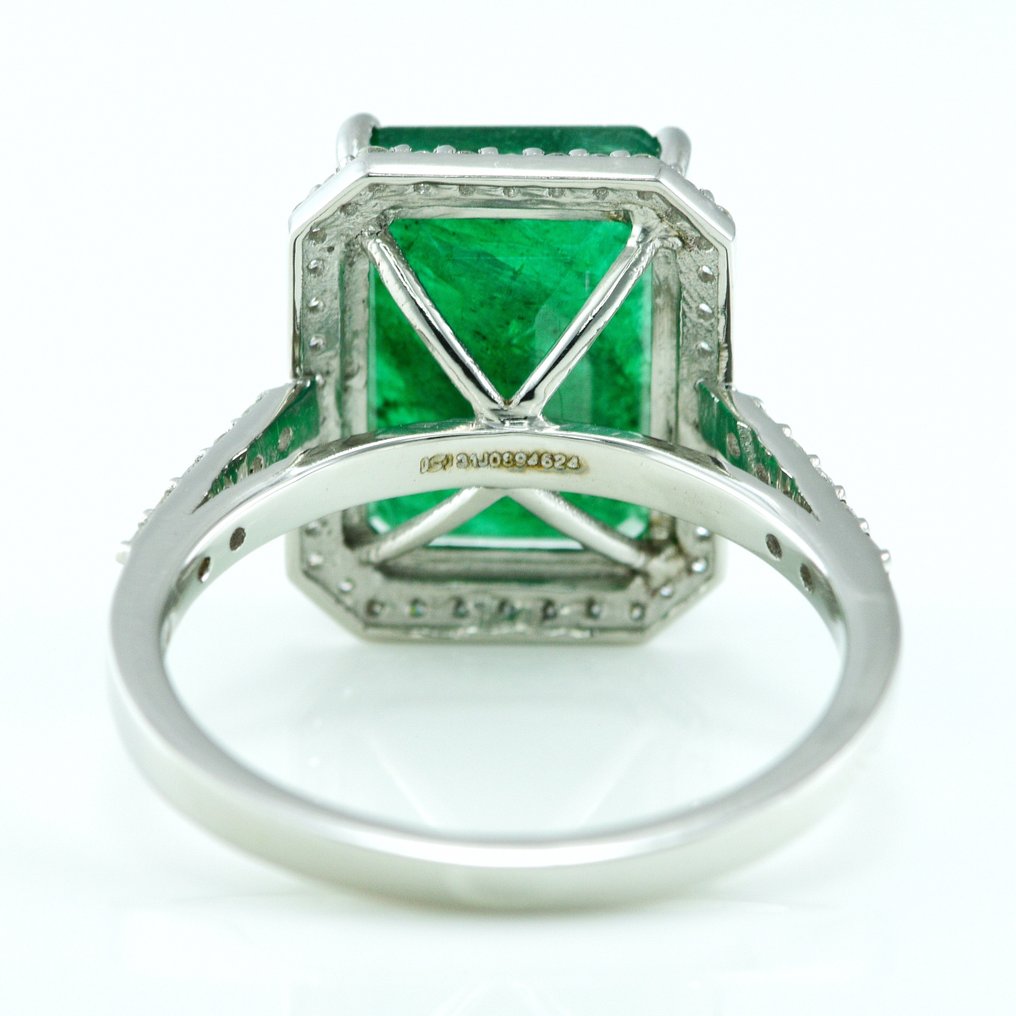 Ring Platin -  5.61ct. tw. Smaragd - Diamant - Smaragd Halo Ring #1.2