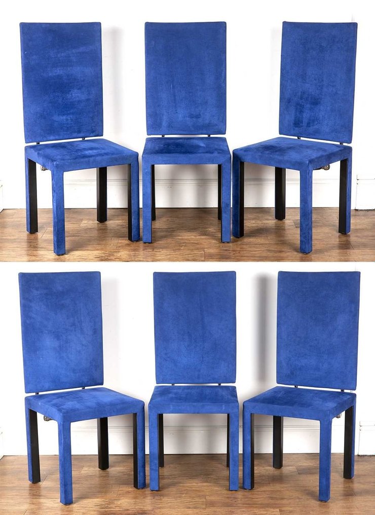 B&B Italia - Paolo Piva - 餐桌椅 - 阿卡迪亚 - 丝绒, 镀铬 - 6 把高背椅套装 #1.1