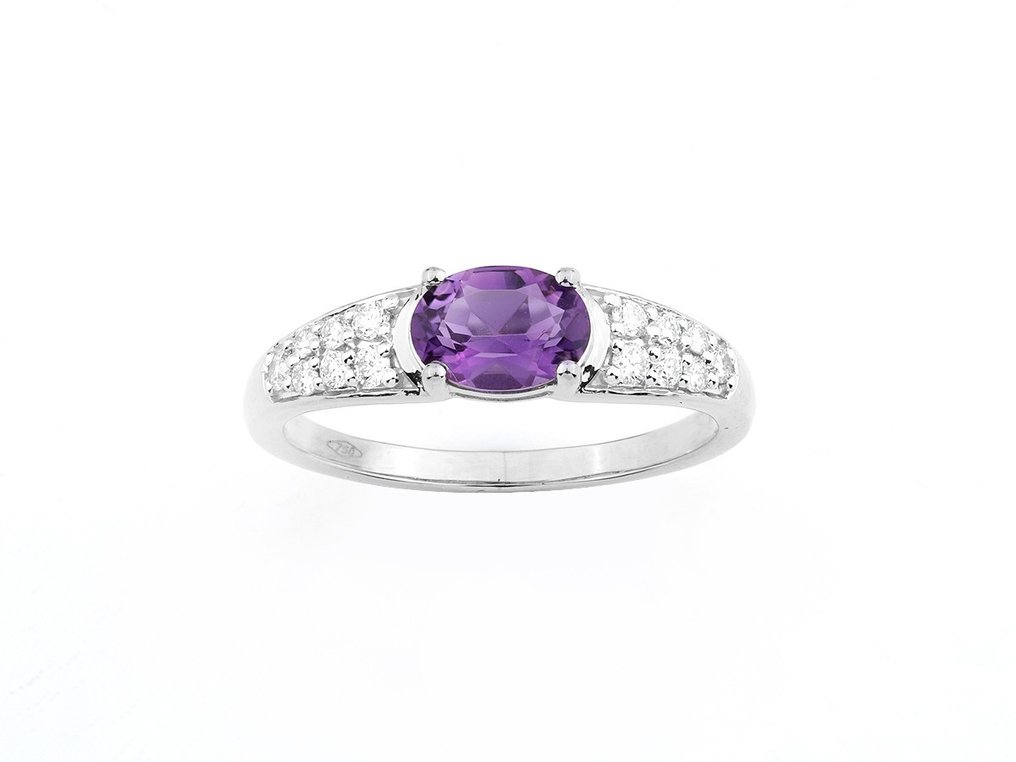 戒指 - 18 克拉 白金 -  0.86ct. tw. 紫水晶 - 鉆石 #1.1