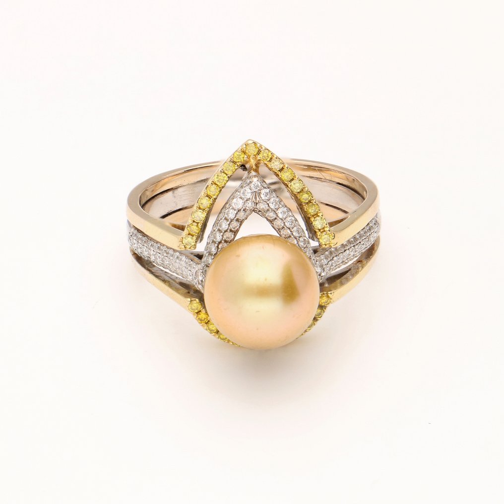 戒指 - 18K包金 白金 珍珠 - 钻石 #1.1