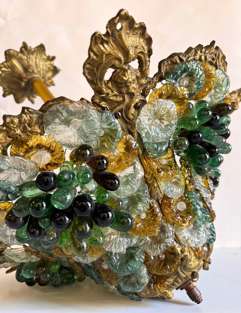 Hanging lamp - Antique Chandelier, "Grapes and Flowers", Bronze-Murano Glass, 1920s'- Early 20th Century - Murano glass - Bronze Murano chandelier #1.2