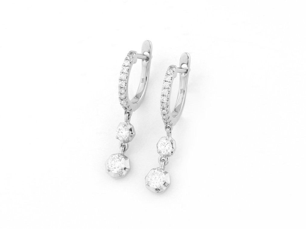 耳環 - 14 克拉 白金 - 0.44ct. tw. 鉆石 (天然) #1.0