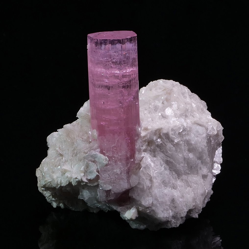 Intensiv rosa turmalin förknippad med kvarts och muskovit kristall på matrisen - Höjd: 6.5 cm - Bredd: 6.5 cm- 145 g - (1) #2.1