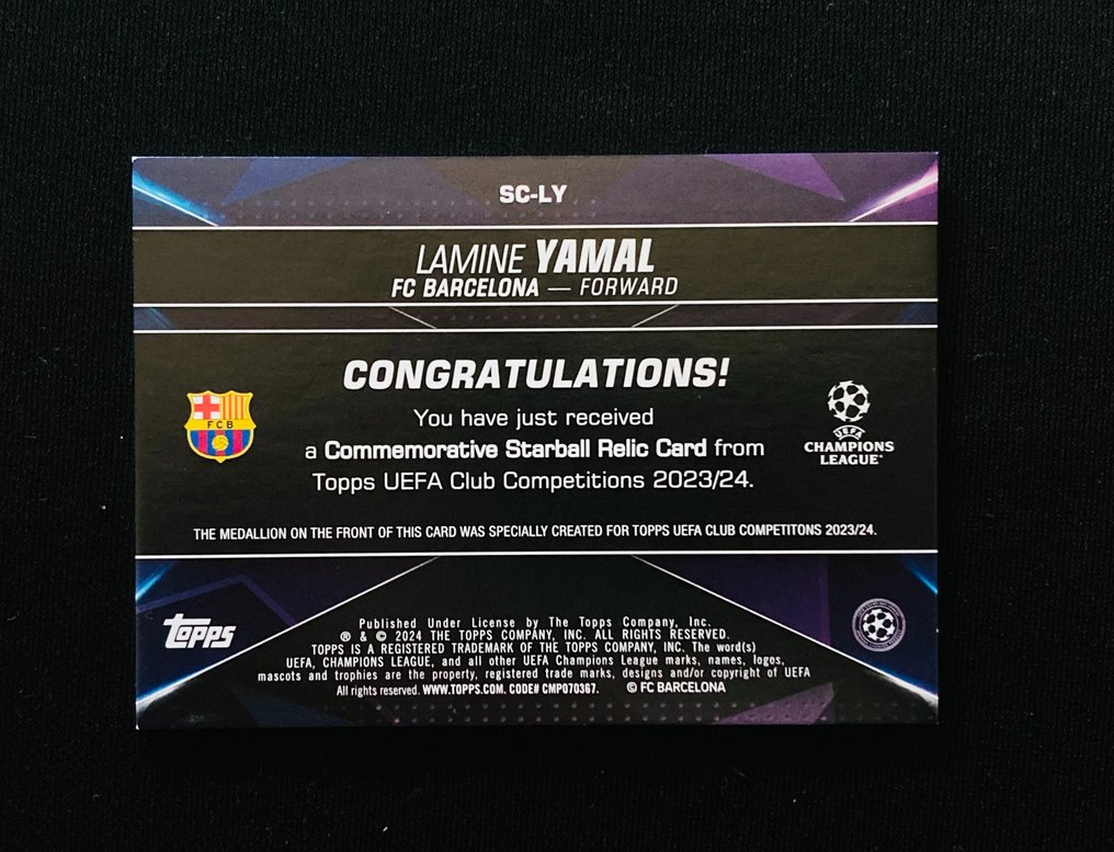 2024 - Topps - UEFA Champions League - Lamine Yamal - #SC-LY Starball Commemorative Relic - Rookie - 1 Card #2.2