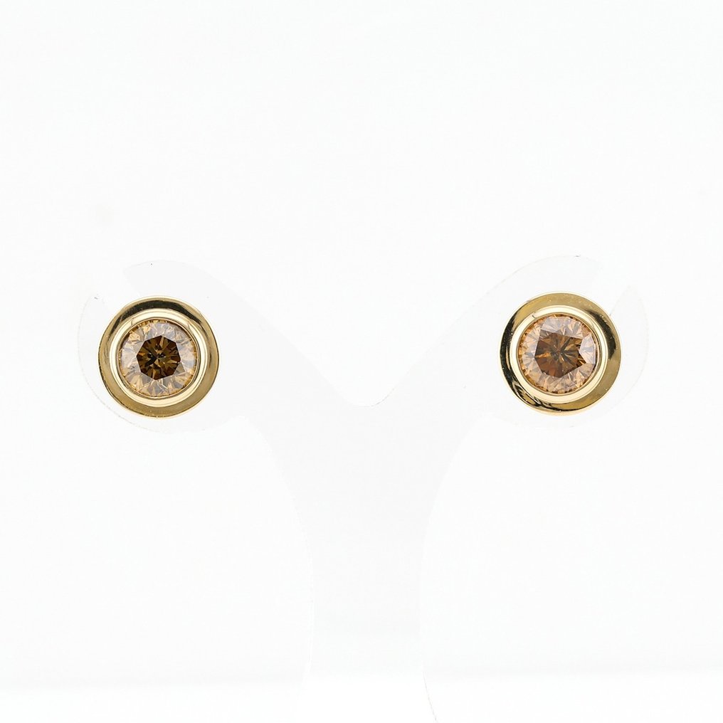(IGI Certified) - Diamond 2p 1.18ct - Earrings - 14 kt. Yellow gold #1.2