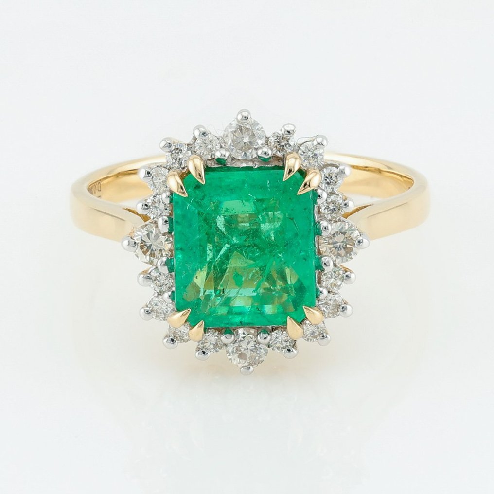 "LTS"  - Emerald 2.02 Cts & Diamond 0.34 Cts 20 Pcs - 14 K Bicolor - Anel #1.1