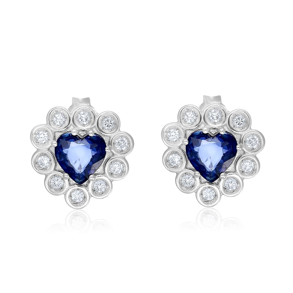 Earrings - 18 kt. White gold -  0.34ct. tw. Diamond - Sapphire #1.1